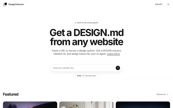 Capture réelle de design-extractor.com